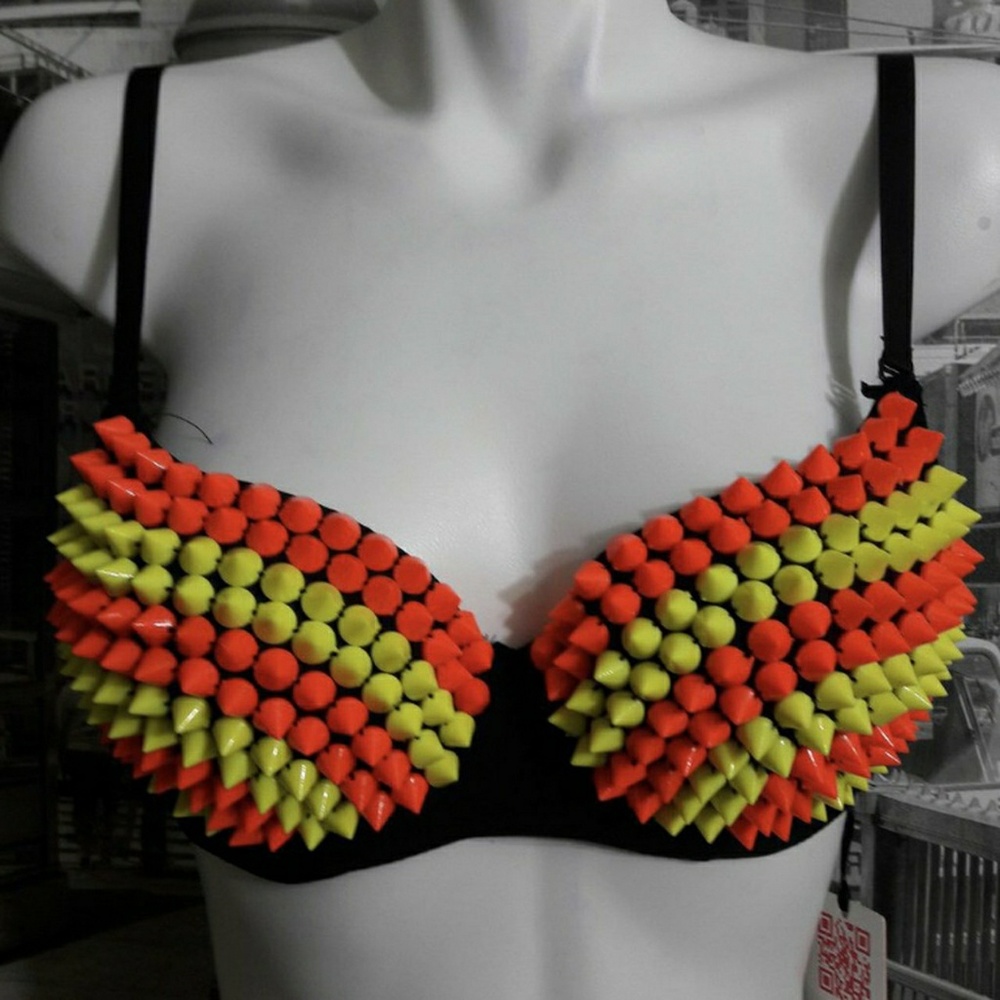 neon stripe spike detail bra
